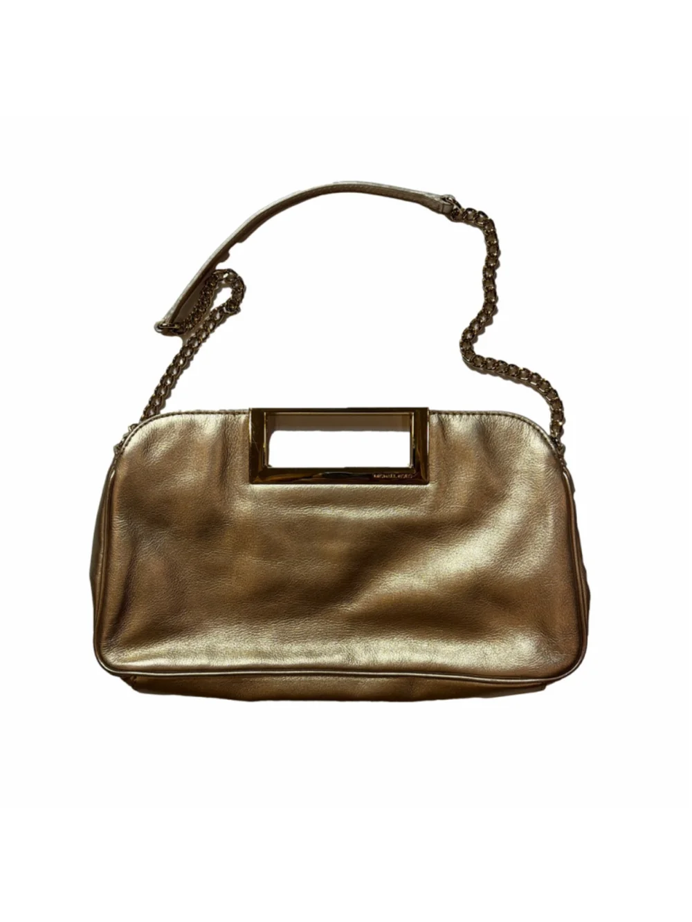 Michael Kors Metallic Gold Leather Chain Shoulder Bag Framed Evening Clutch
